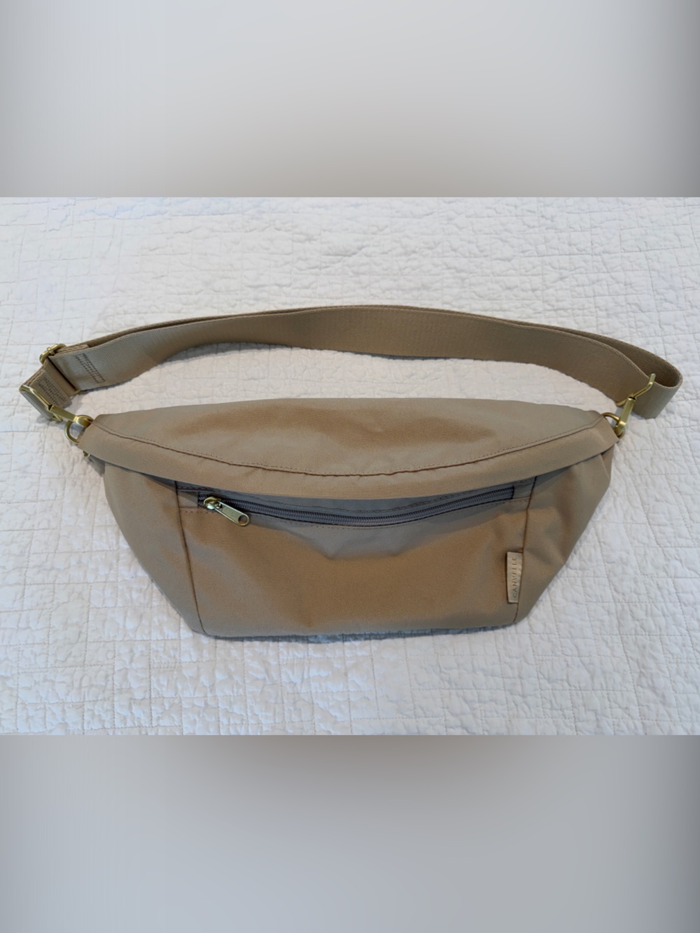 Like New! Canvelle Oversized Fanny Pack Sand color with Gold hardware